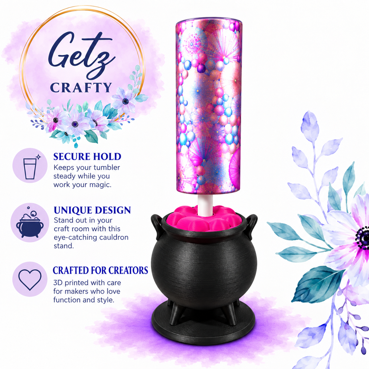 Cauldron Drying Stand 3/4” (Black & Hot Pink)