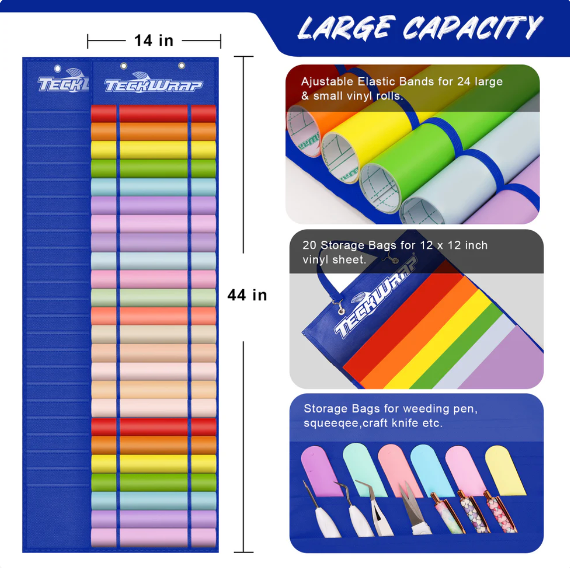 Blue Vinyl Roll Storage with 24 Compartments
