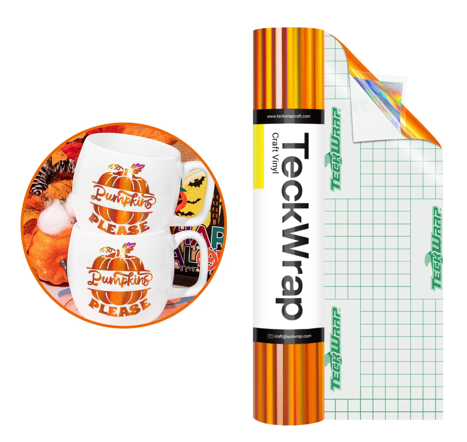 Pumpkin Orange Bubble Free Holographic Glossy Rainbow Adhesive Vinyl (5FT)