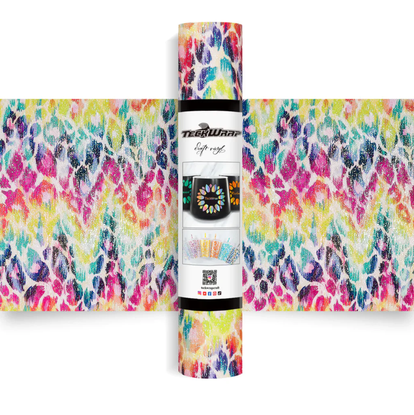 Rainbow Leopard Glitter Brush Adhesive Vinyl (5FT)
