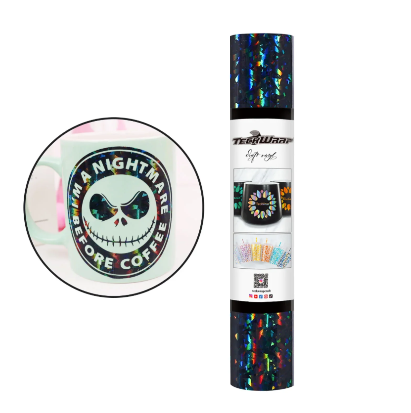 Black Holographic Glass Flower Adhesive Vinyl (5FT)