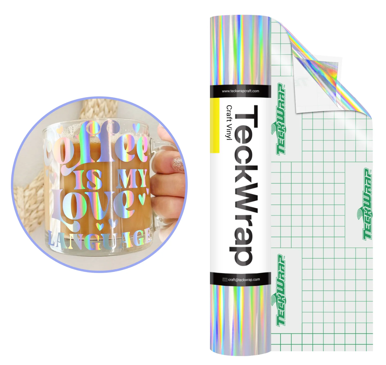 Matte Silver Bubble Free Holographic Glossy Rainbow Adhesive Vinyl (5FT)