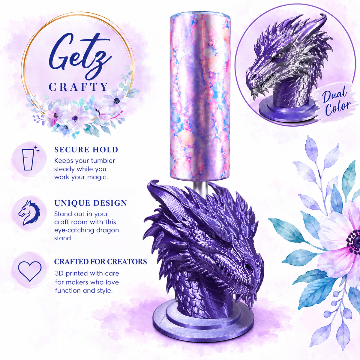 Dragon Drying Stand 3/4” (Purple/Silver)