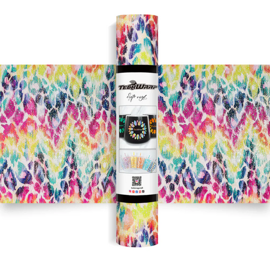 Rainbow Leopard Glitter Brush Adhesive Vinyl (5FT)